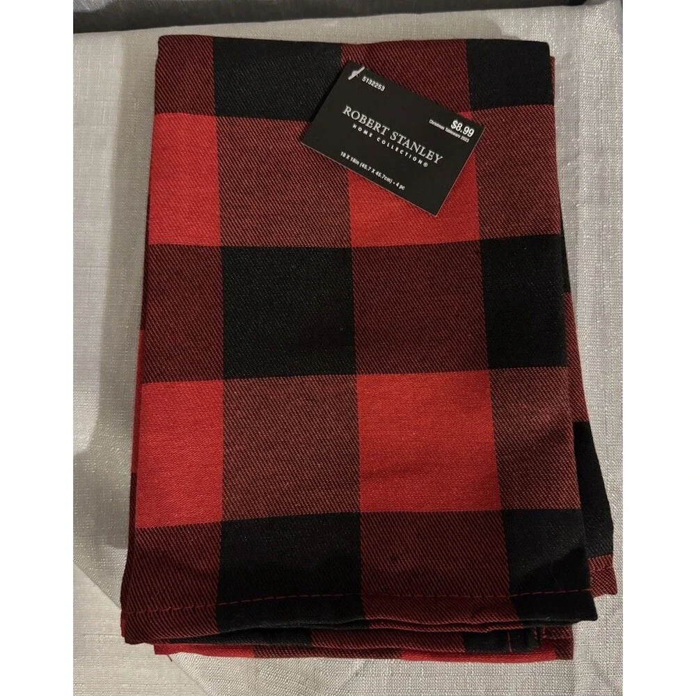 Buffalo Pattern Red & Black Fabric Dinner Napkin 4pc 18”x 18” Sq Tableware
